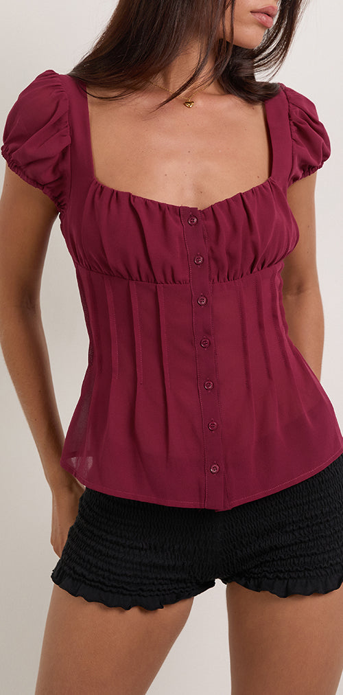 Image of Rolina Blouse in Chiffon Burgundy
