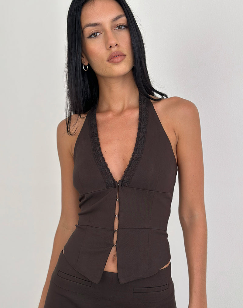 Image of Ronin Top in Lace Trim Tailoring Brown