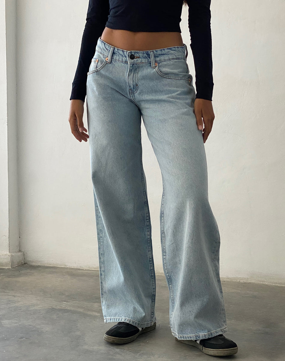 Extreme Light Wash Blue Extra Wide Low Rise Jeans | Roomy – motelrocks.com