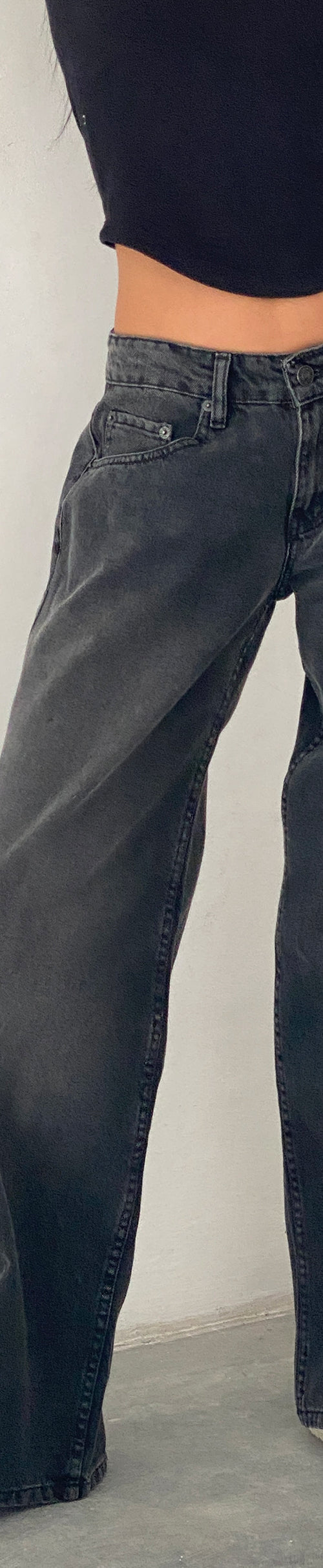 Image of Roomy Extra Wide Low Rise Jeans in Washed Black Grey