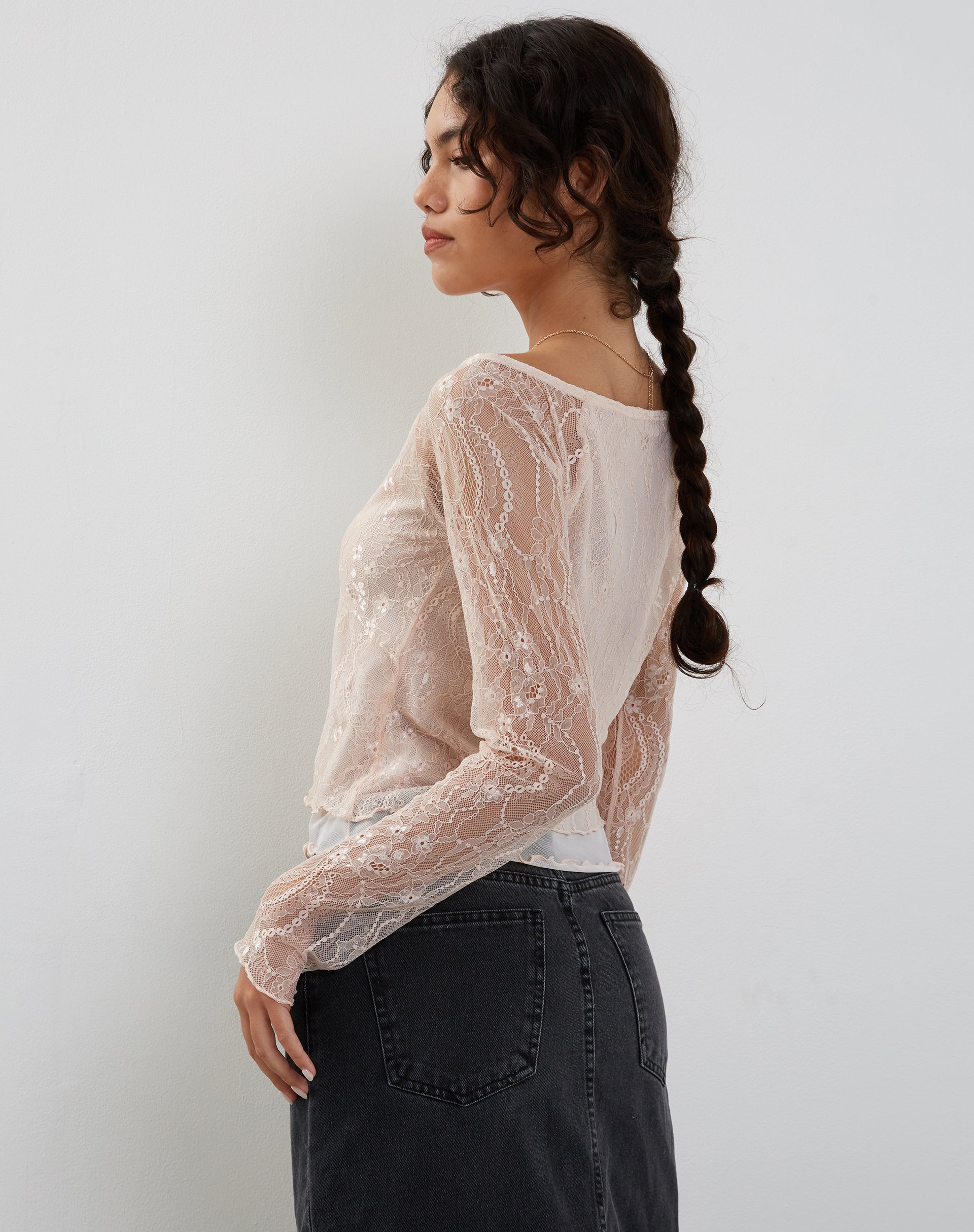 Pink Long Sleeve Lace Top Rory –