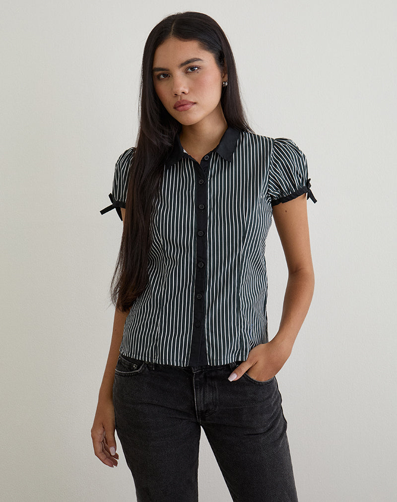 Rosabe Blouse in Black and Grey Monostripe