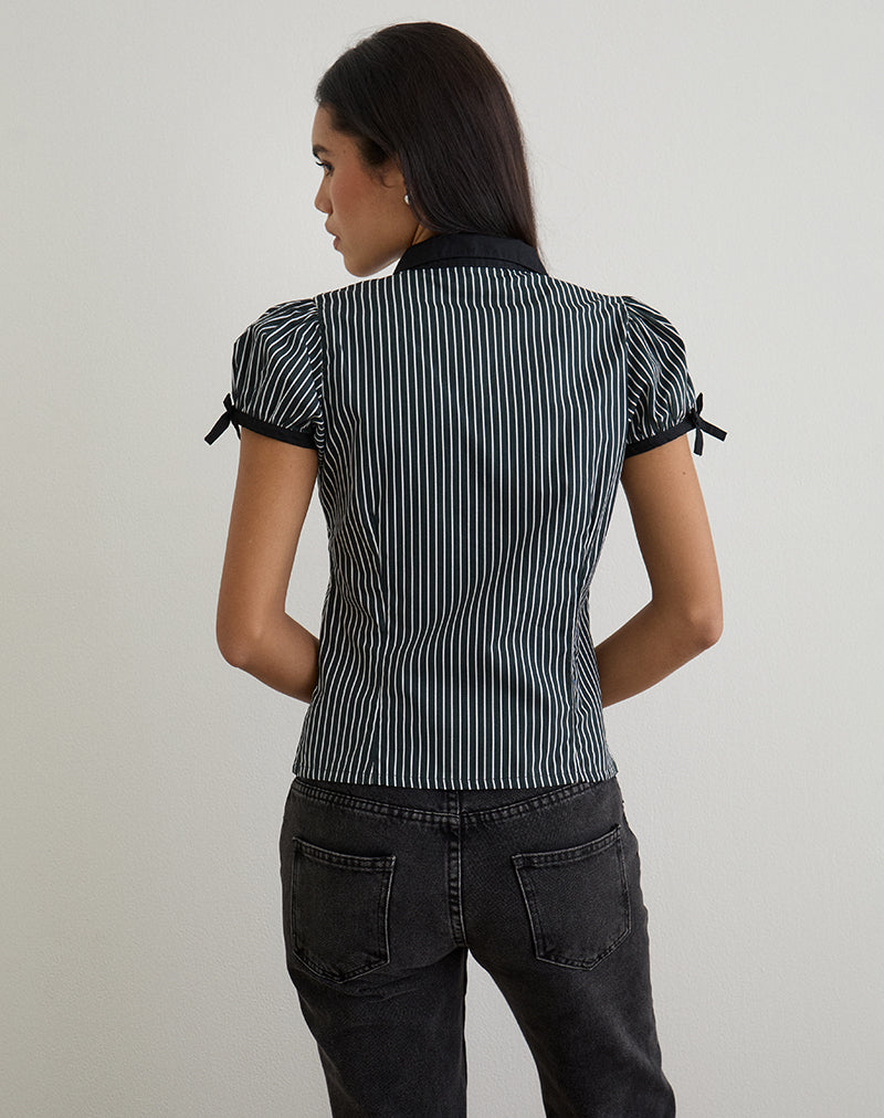 Image of Rosabe Blouse in Black and Grey Monostripe