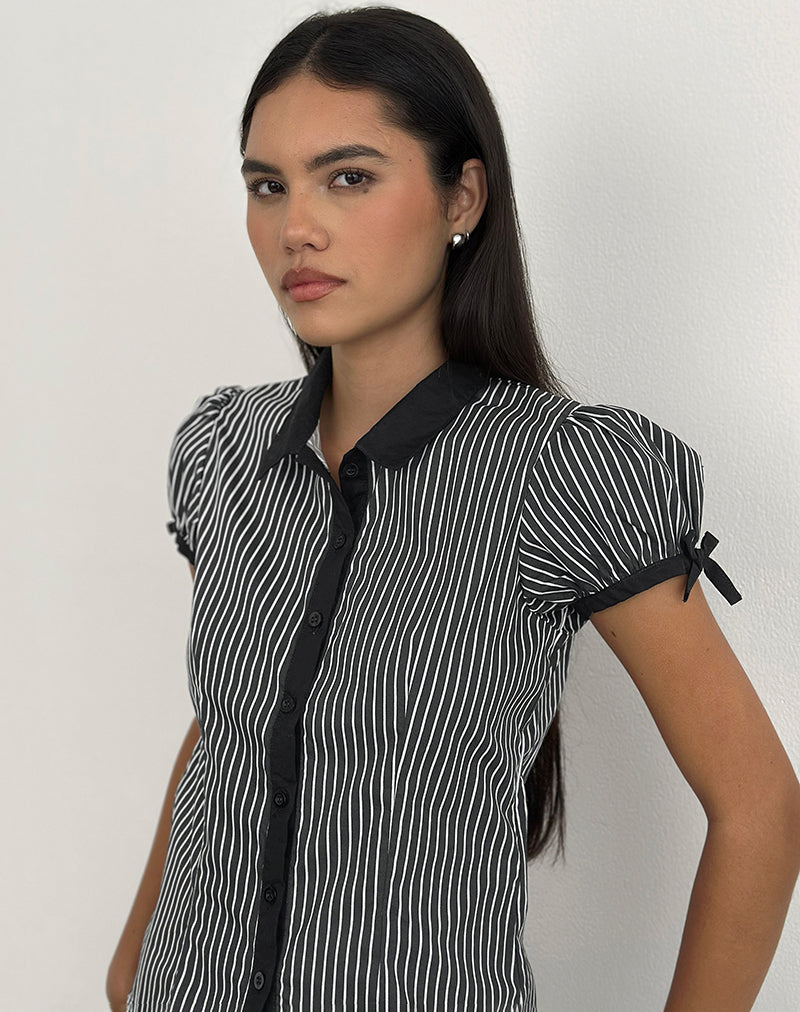 Image of Rosabe Blouse in Black and Grey Monostripe
