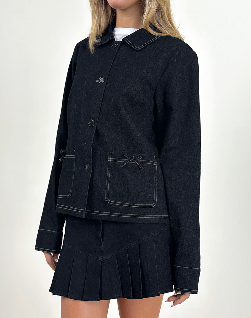 Dark Indigo Bow Embelished Jacket | Rosdi – motelrocks.com