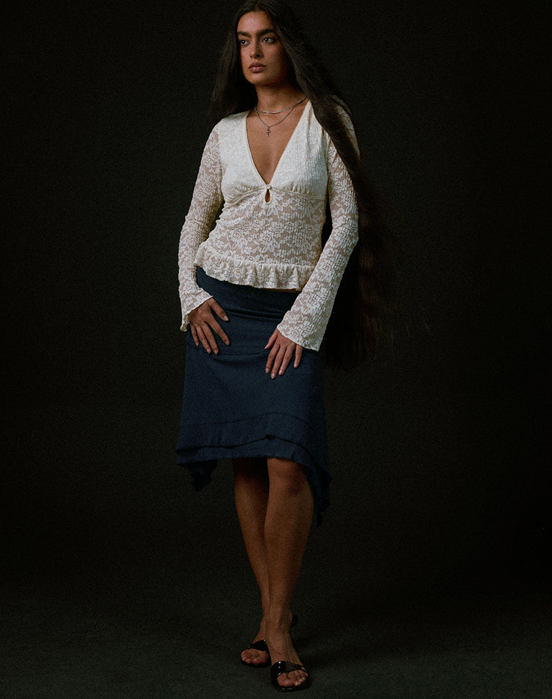 Roselle Keyhole Long Sleeve Top in Lace Ivory