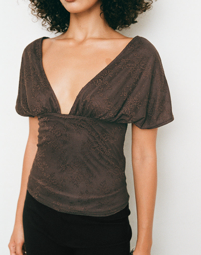 Image of Rovali Top with Tie Back in Lace Chocolate