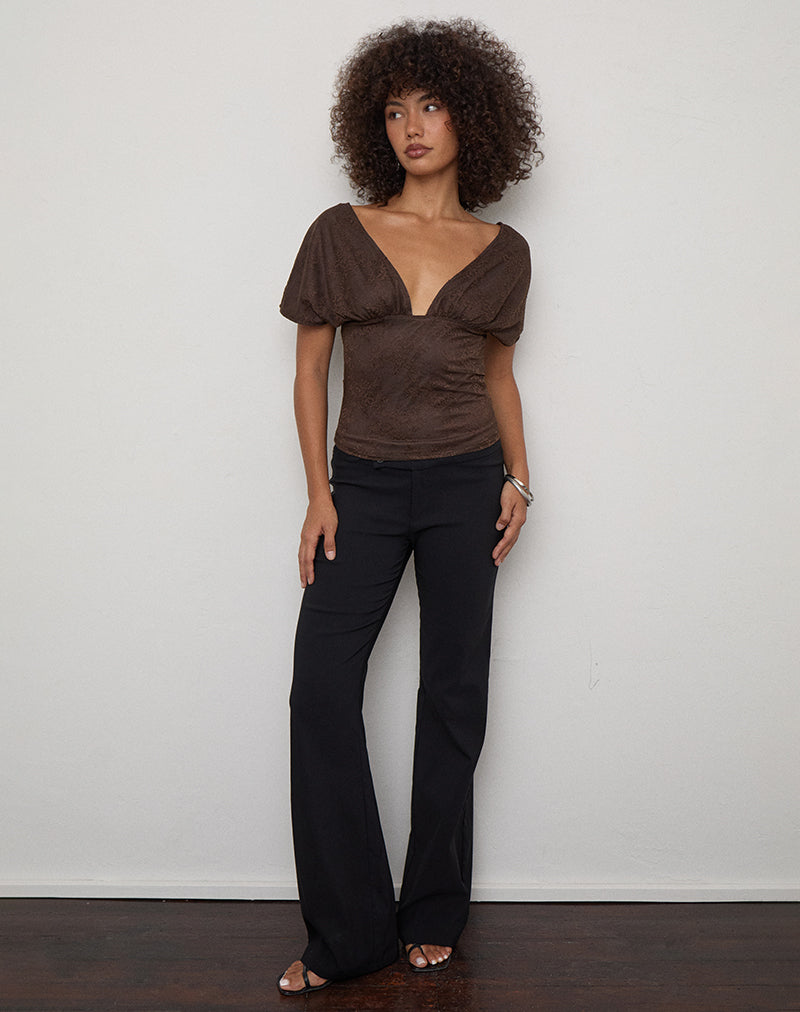 Image of Rovali Top with Tie Back in Lace Chocolate
