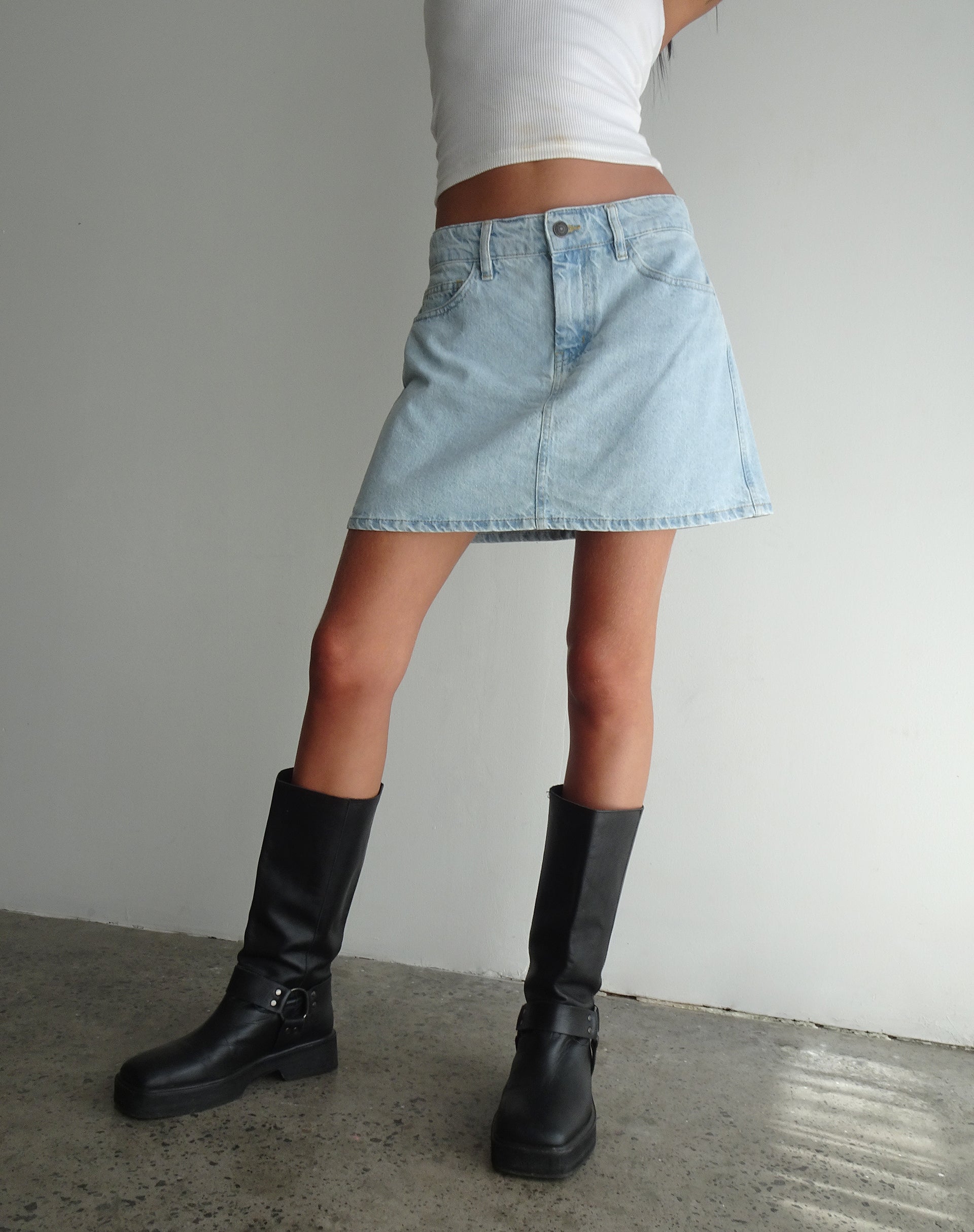 Denim Blue Bleach A-Line Skirt | Mini – motelrocks.com