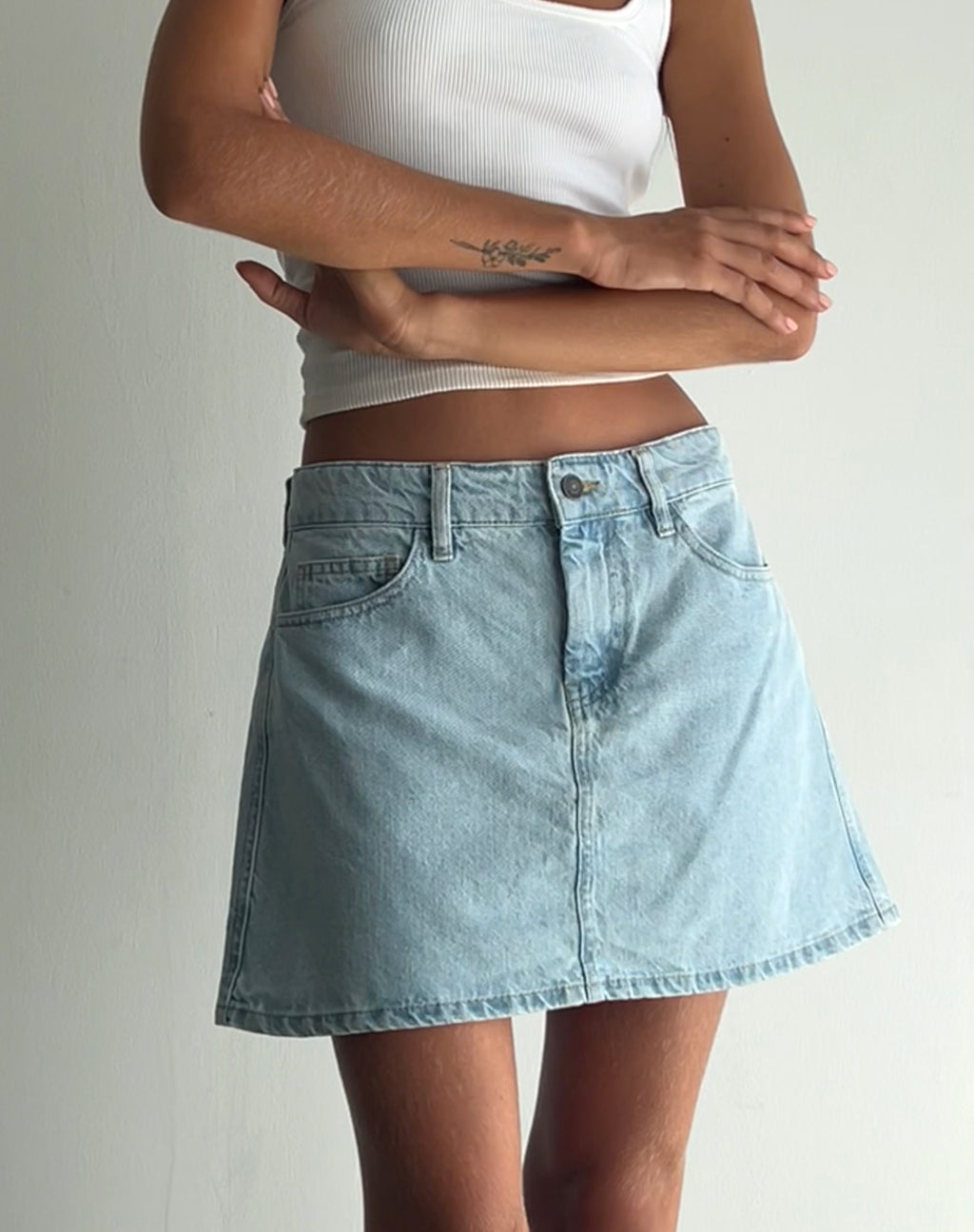 Mini A-Line Skirt in Denim Blue Bleach