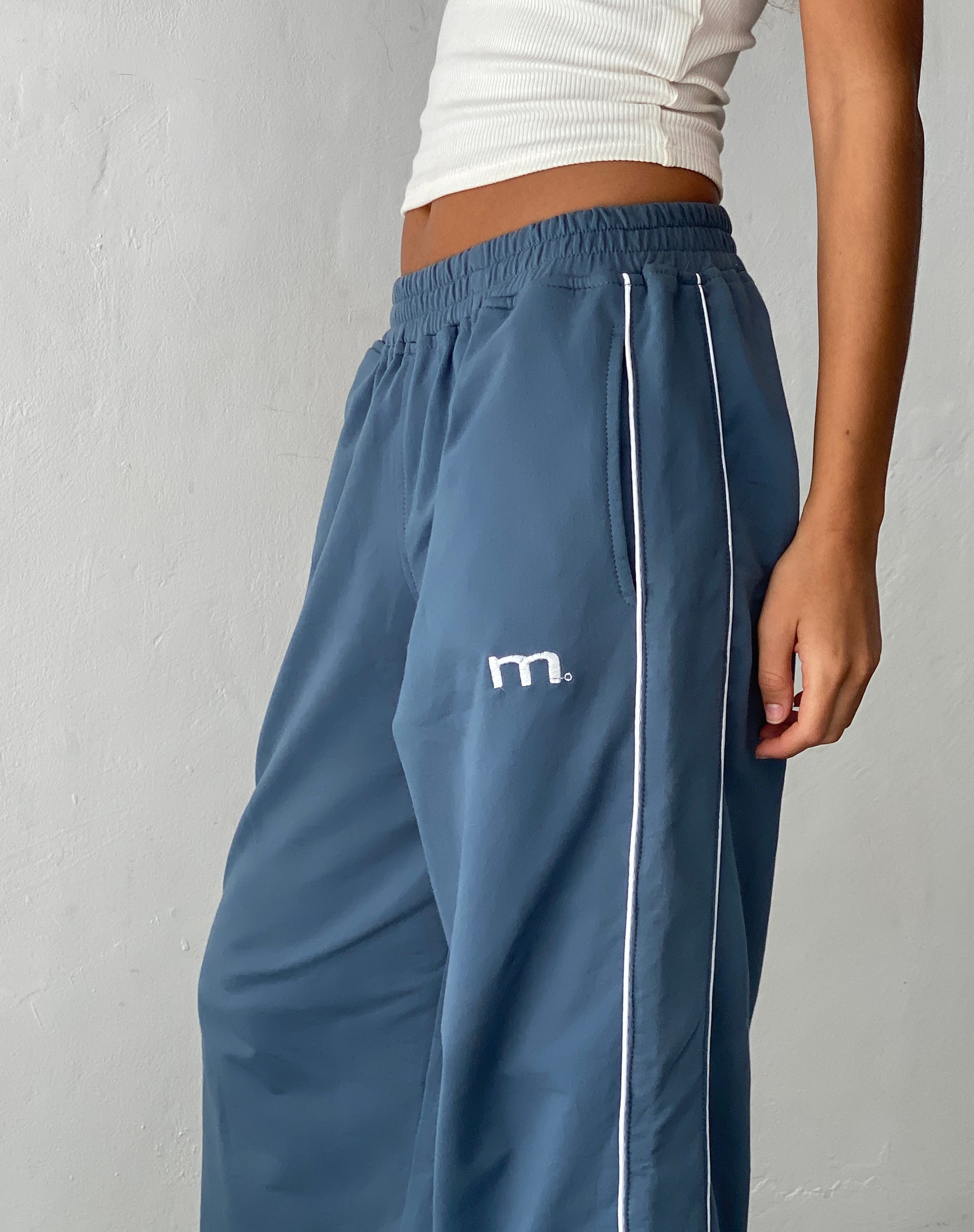 Blue with 'M' Embroidery Wide Leg Jogger