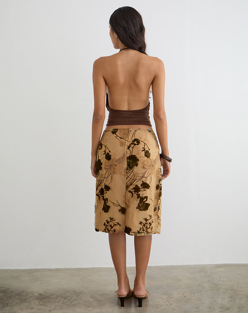 Image of Rujha Midi Skirt in Floral Devore Beige