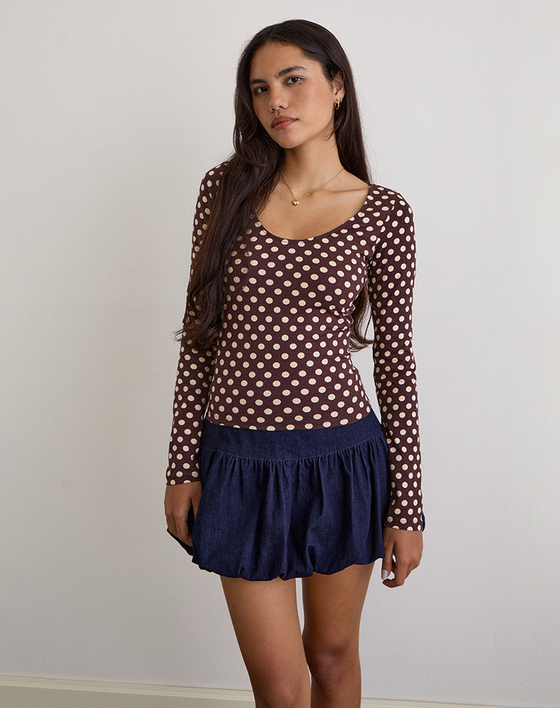 Image of Rumini Long Sleeve Top in Brown with Small Polka Cream