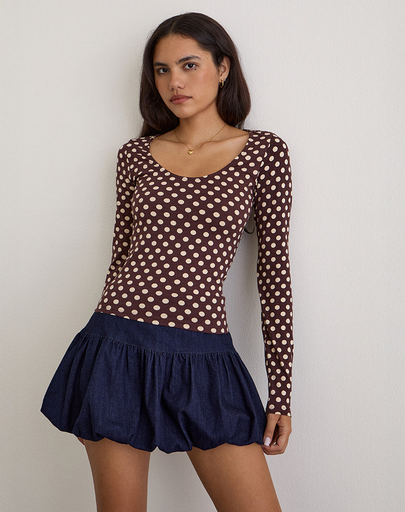 Image of Rumini Long Sleeve Top in Brown with Small Polka Cream