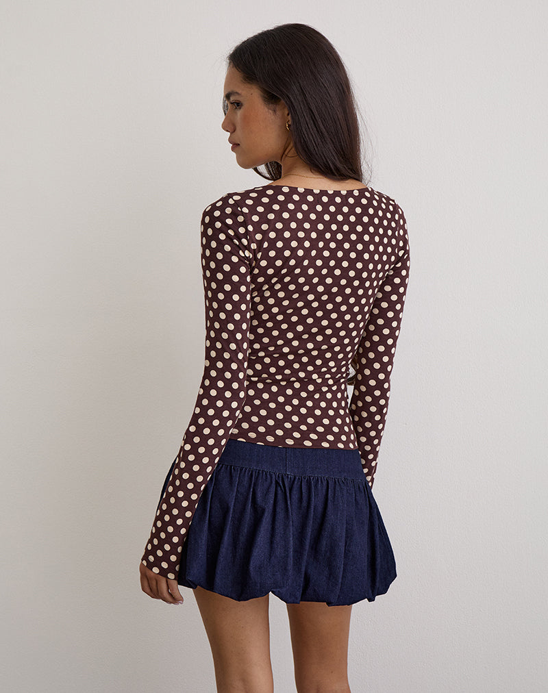 Image of Rumini Long Sleeve Top in Brown with Small Polka Cream