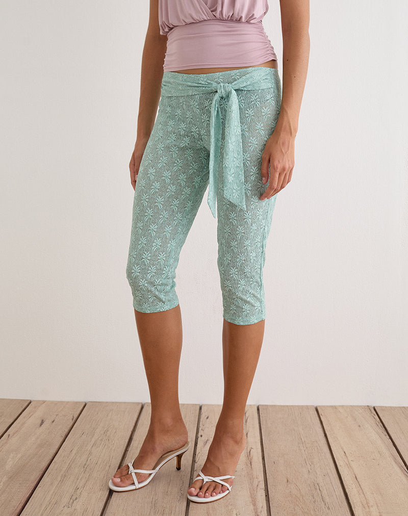 Runo Capri Trouser in Lace Teal