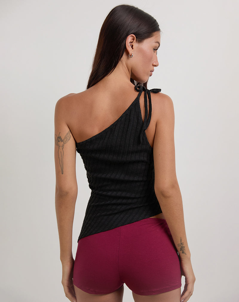 Image of Rusana Top in Sheer Diagonal Knit Black