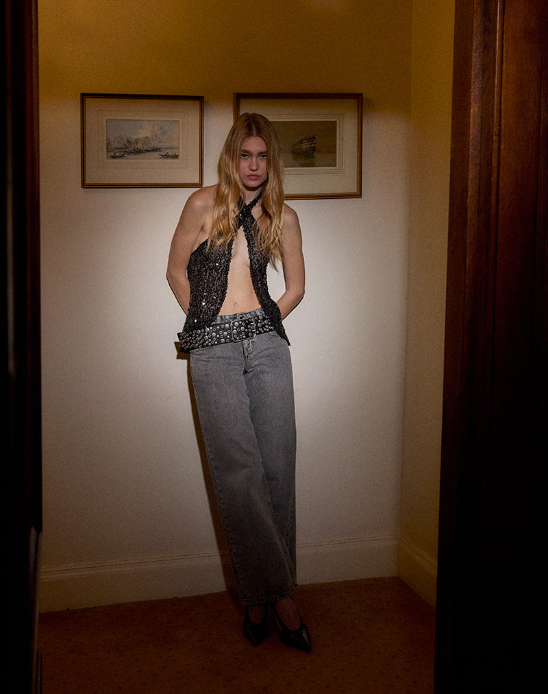 Image of Ruway Unlined Scarf Top in Sequin Black