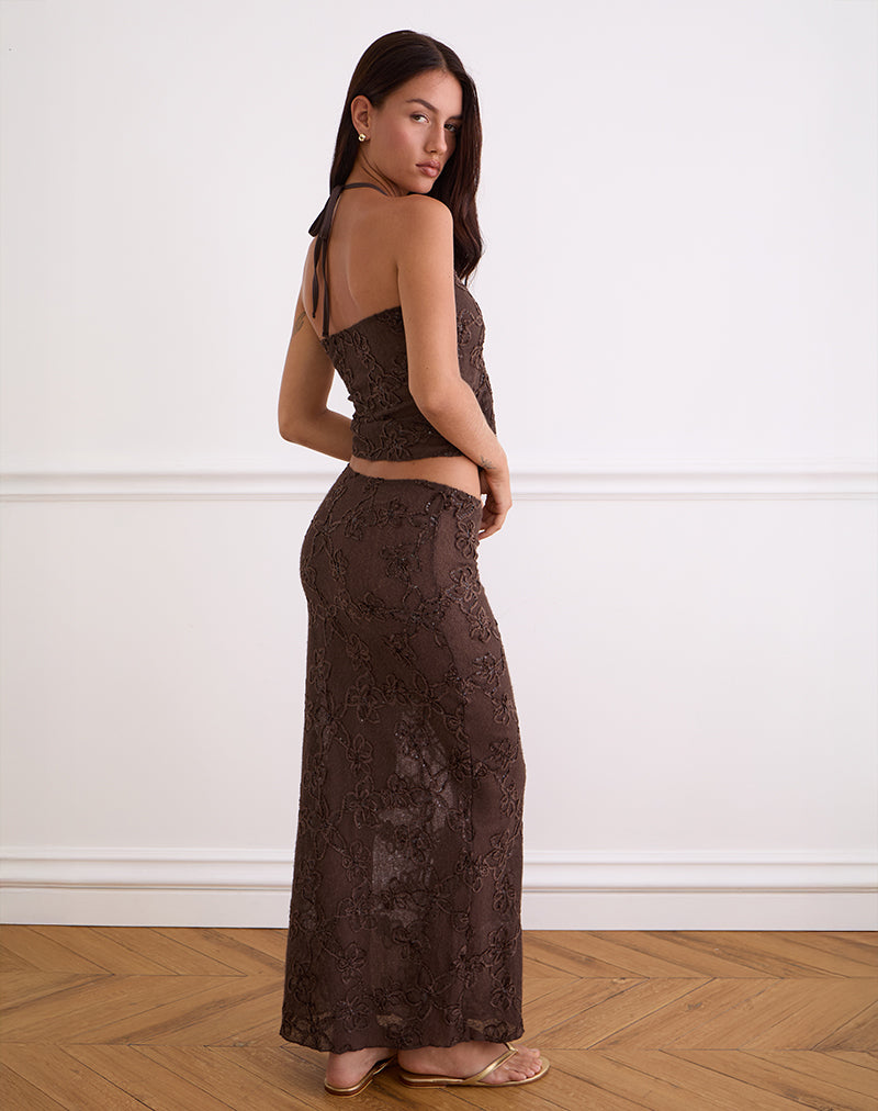 Image of Alphia Sequin Knit Skirt in Dark Brown