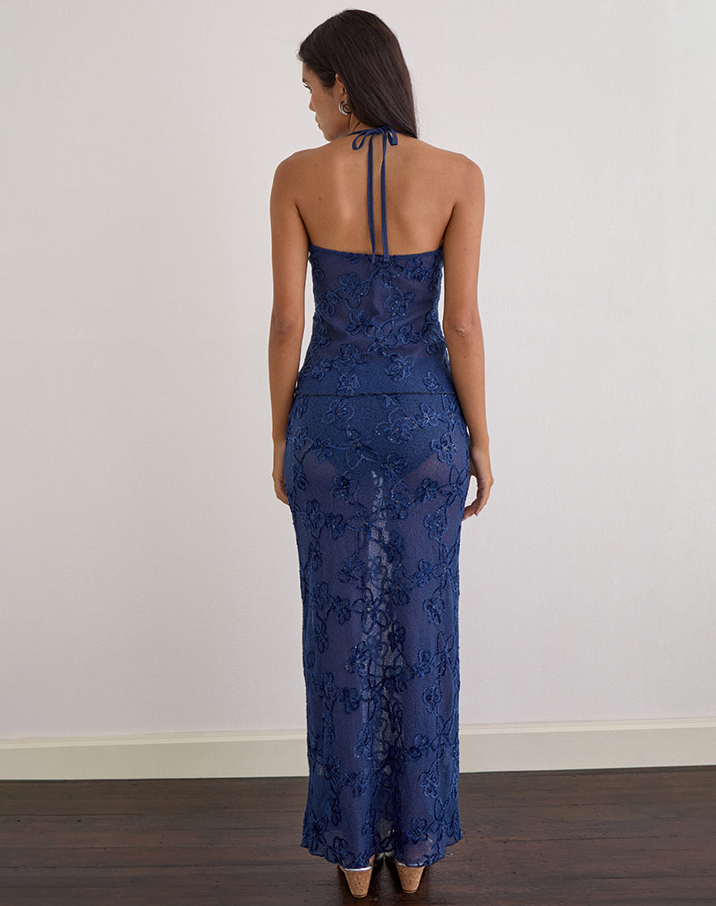 Image of Ruwi Halter Top in Sequin Knit Navy