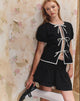 Image of Ryota Tie Front Blouse in Black with White Binding
