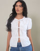 image of Ryota Tie Front Blouse in White with White Binding