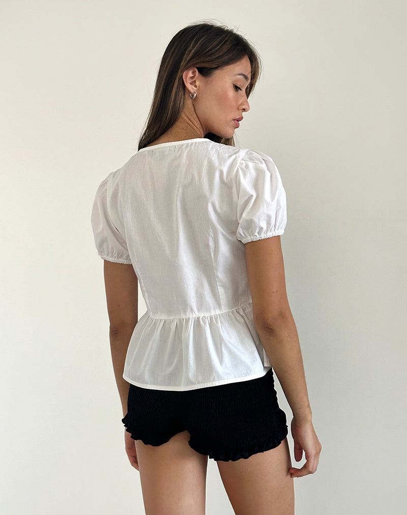 image of Ryota Tie Front Blouse in White with White Binding