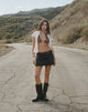 Image of Raw Hem Denim Mini Skirt in Vintage Black
