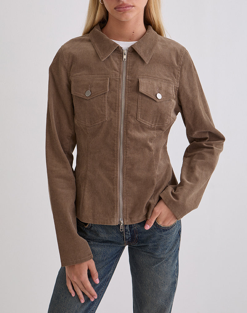 Image of Rohana Fitted Jacket in Baby Cord Walnut Brown