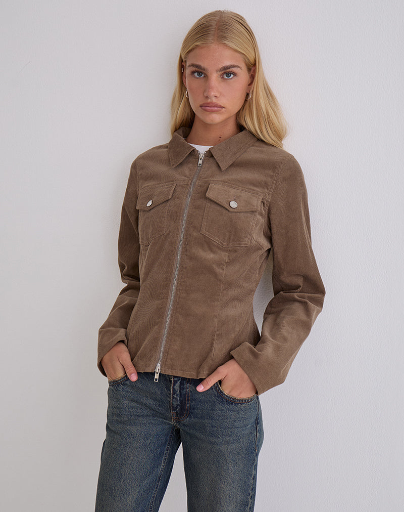 Image of Rohana Fitted Jacket in Baby Cord Walnut Brown