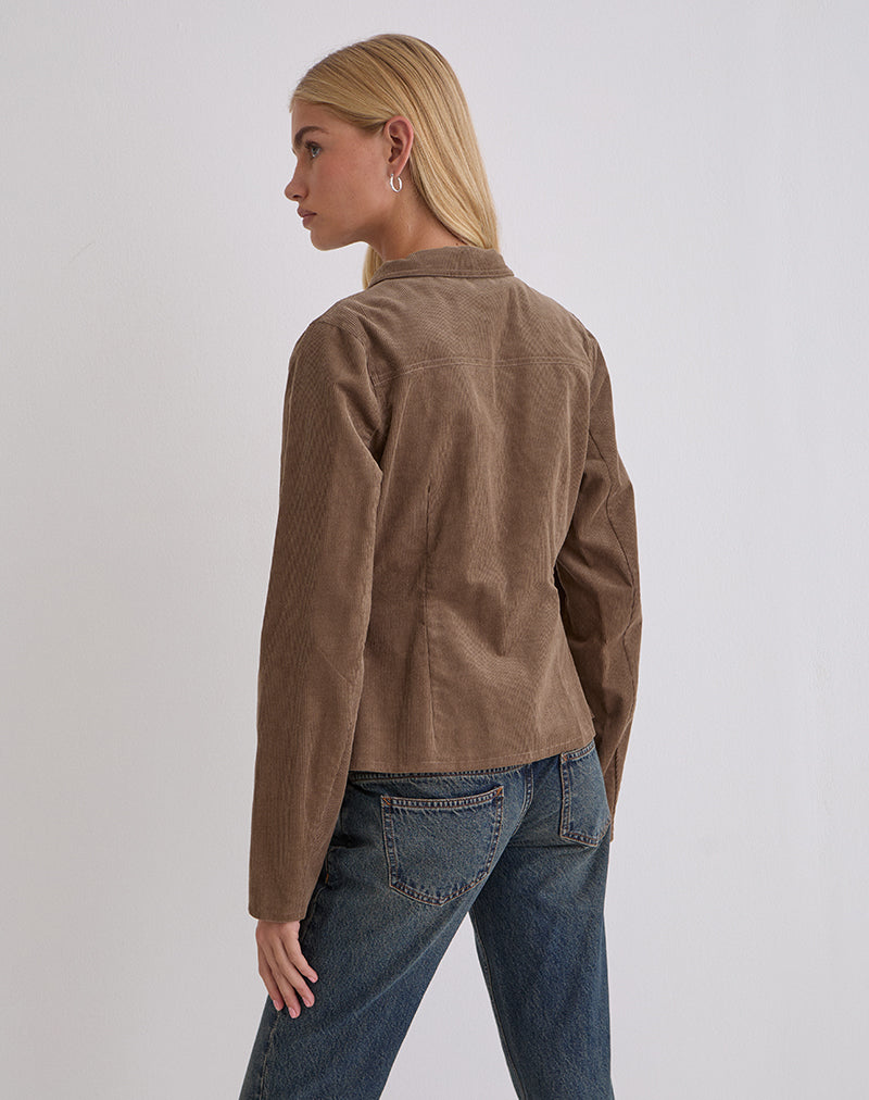 Image of Rohana Fitted Jacket in Baby Cord Walnut Brown