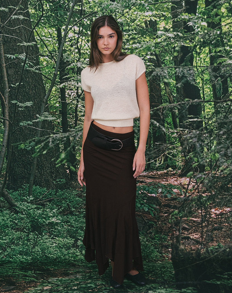 Sorin Deep Waistband Top in Knit Ecru