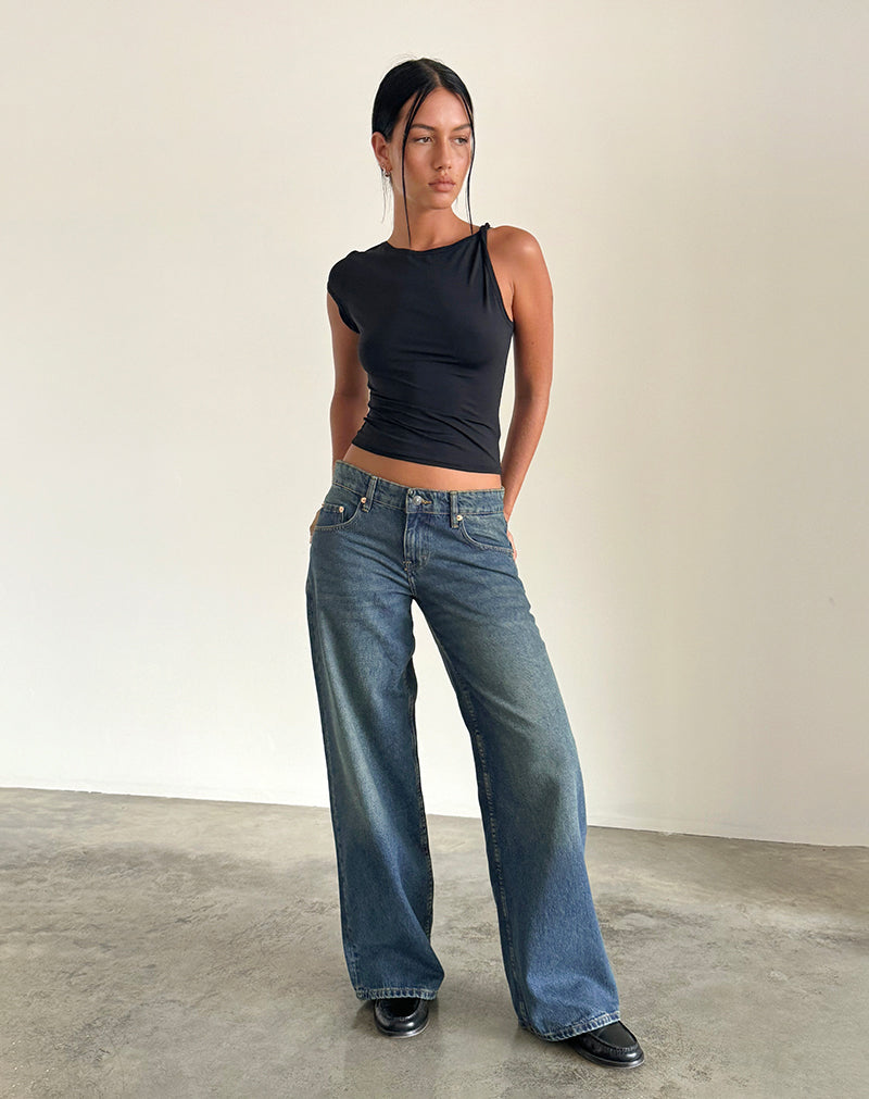 Bright Blue Extra Wide Low Rise Jeans | Roomy – motelrocks.com