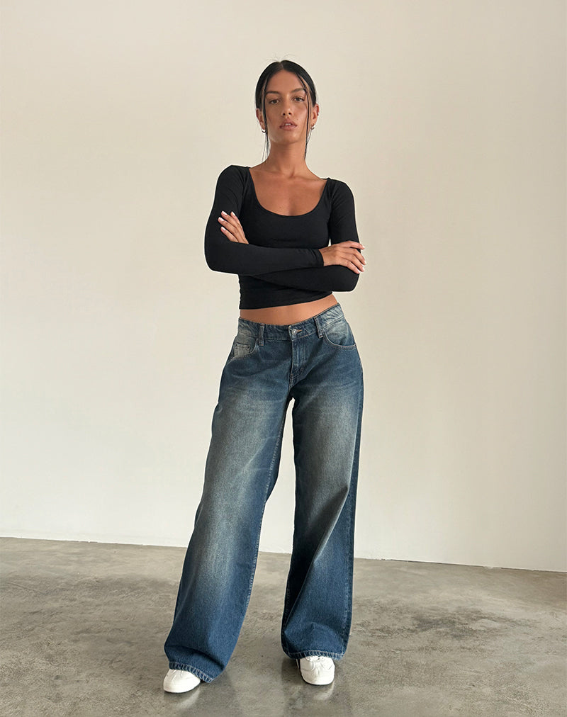 Roomy Extra Wide Low Rise Jeans in Mid Blue Used – motelrocks.com
