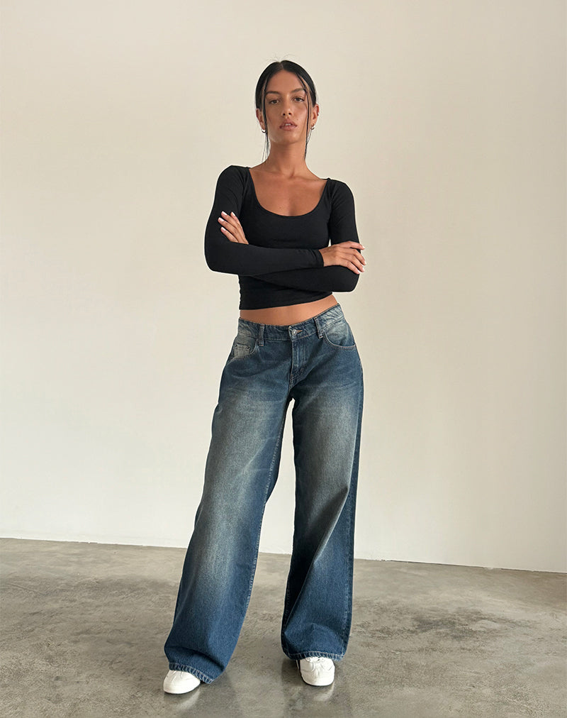Dark Vintage Extra Wide Low Rise Jeans | Roomy – motelrocks.com
