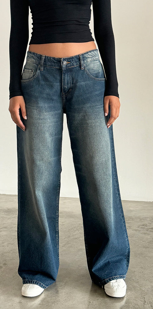 Image of Roomy Extra Wide Low Rise Jeans in Dark Vintage