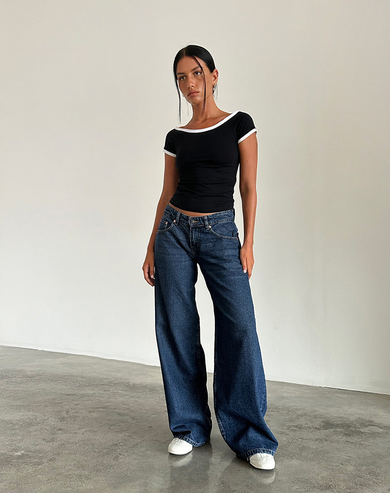 Image of Roomy Extra Wide Low Rise Jeans in Mid Indigo Blue