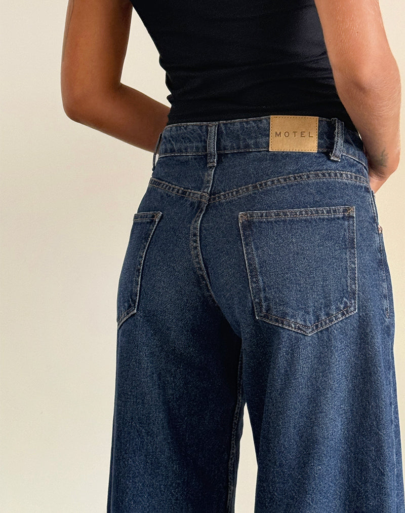 Image of Roomy Extra Wide Low Rise Jeans in Mid Indigo Blue