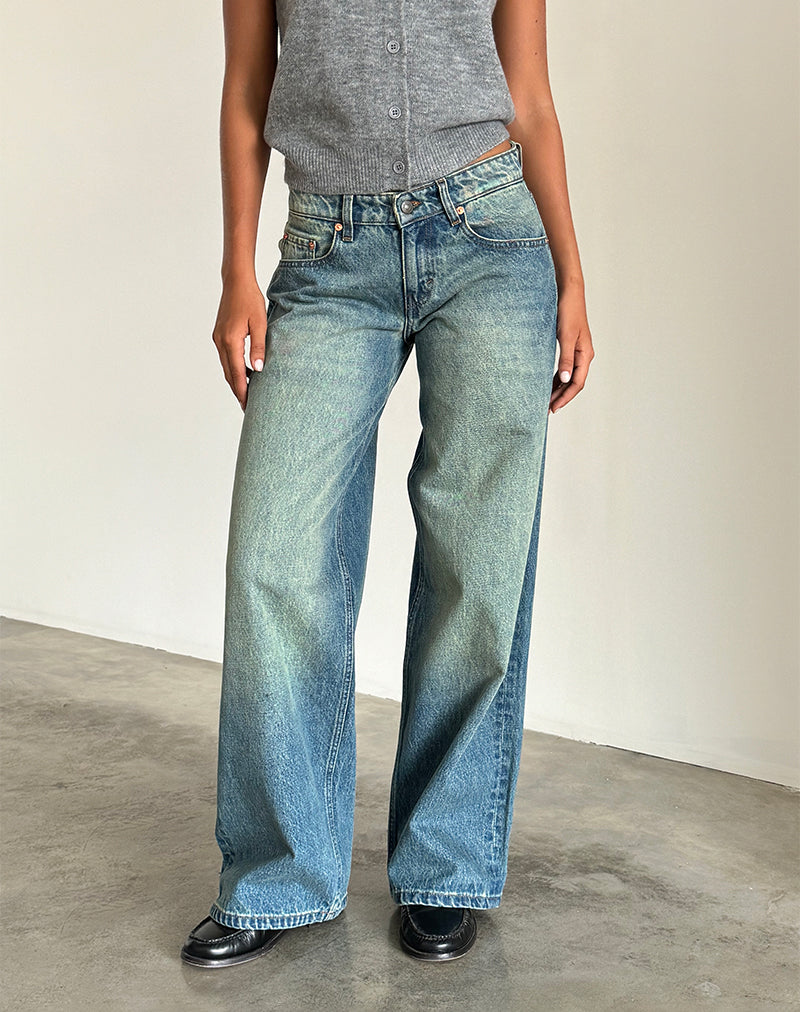 Roomy Extra Wide Low Rise Jeans in Sea Green