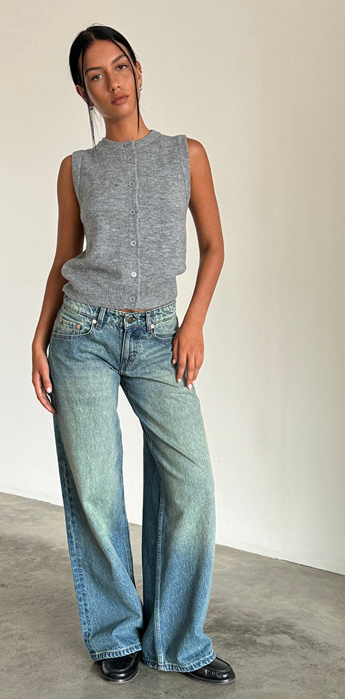 Image of Roomy Extra Wide Low Rise Jeans in Sea Green