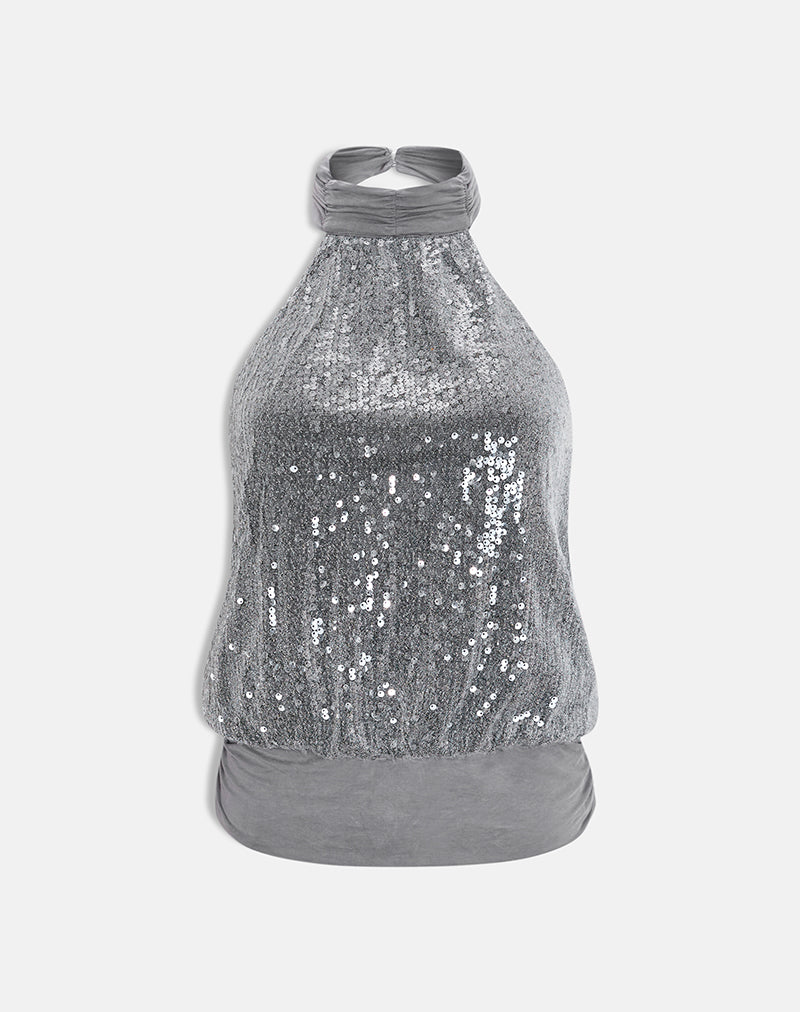 Image of Sadiya Halter Top in Silver Sequin