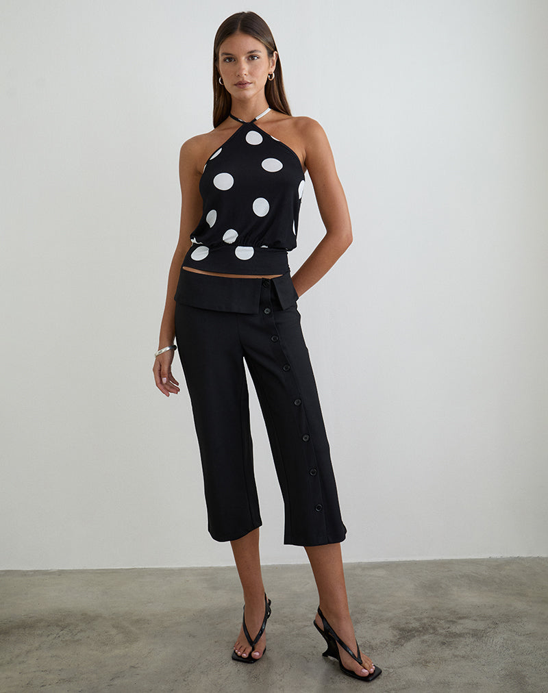 Image of Saerin Halter Top in Monochrome Black with White Polka Print
