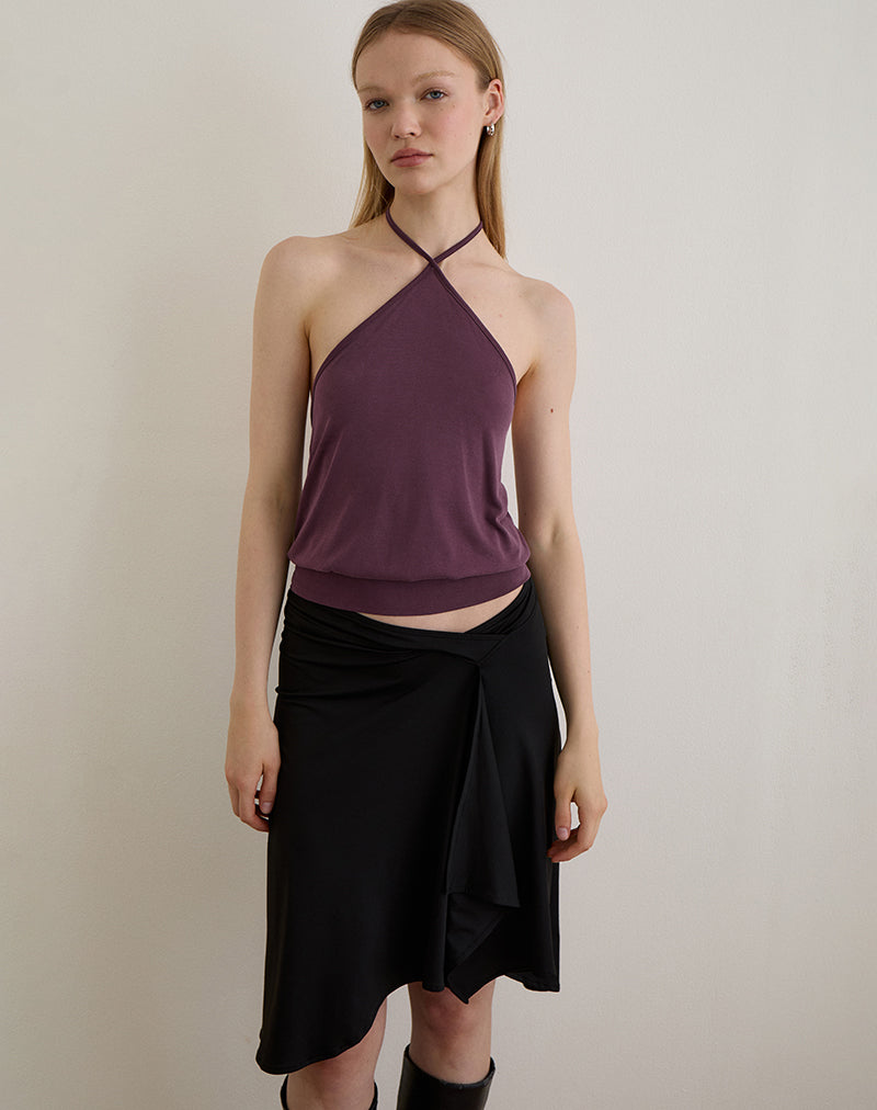 Image of Saerin Halter Top in Cupro Deep Purple