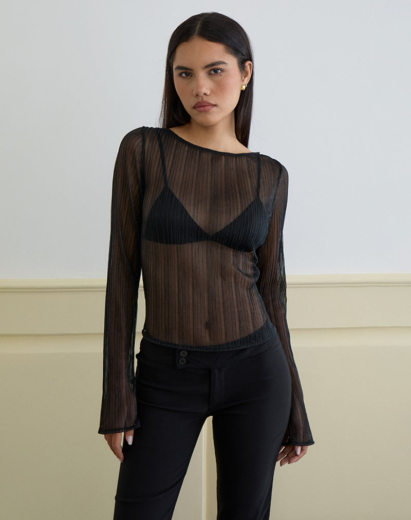 Image of Saezuru Top in Chiffon Plisse Shimmer Black