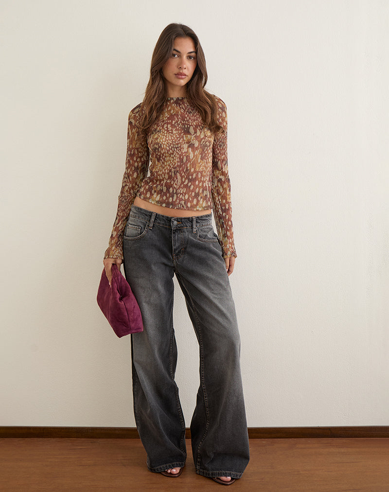 Saezuru Top in Plissé Dalmatian Shadow Honey Brown