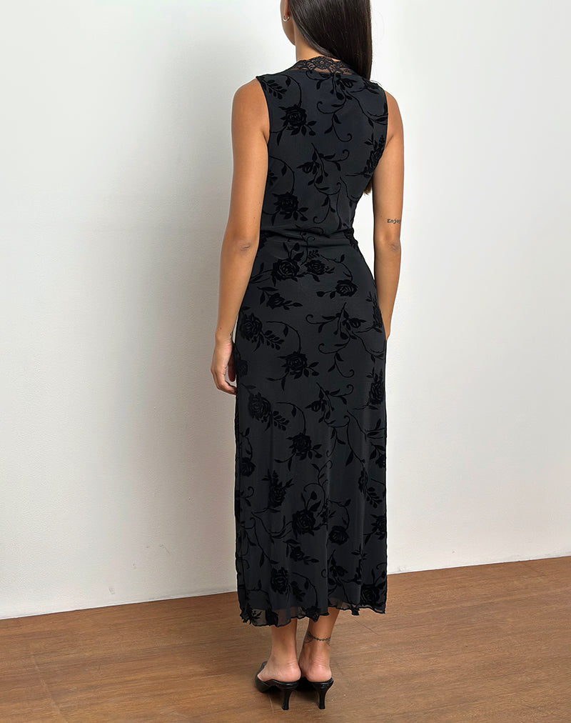 motel rocks floral midi dress Saga Midi Dress in Rose Flock Black