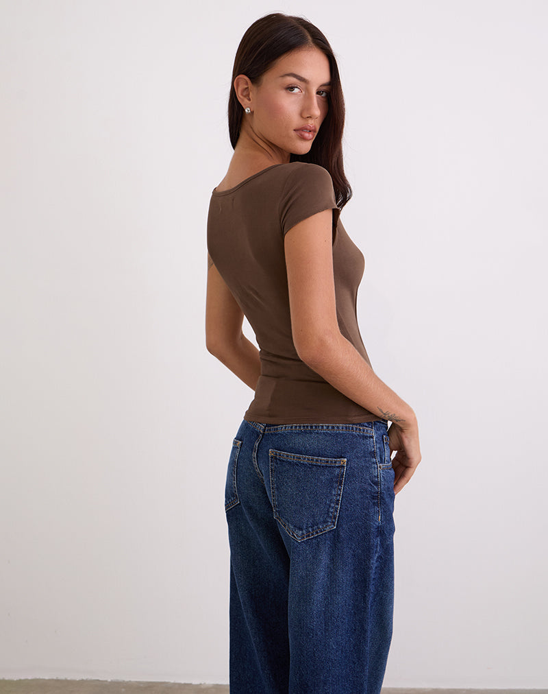 Image of Saiba Cap Sleeve Top in Cupro Dark Brown