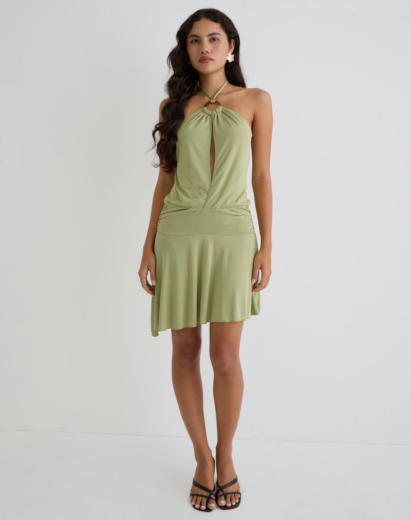 Image of Saira Halter Neck Mini Dress in Sage