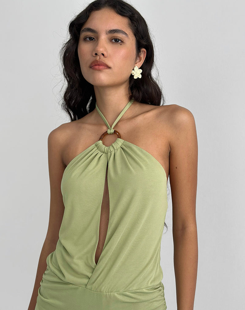 Image of Saira Halter Neck Mini Dress in Sage
