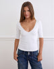 Image of Sajiwa V Neck Top in Lace Trim White